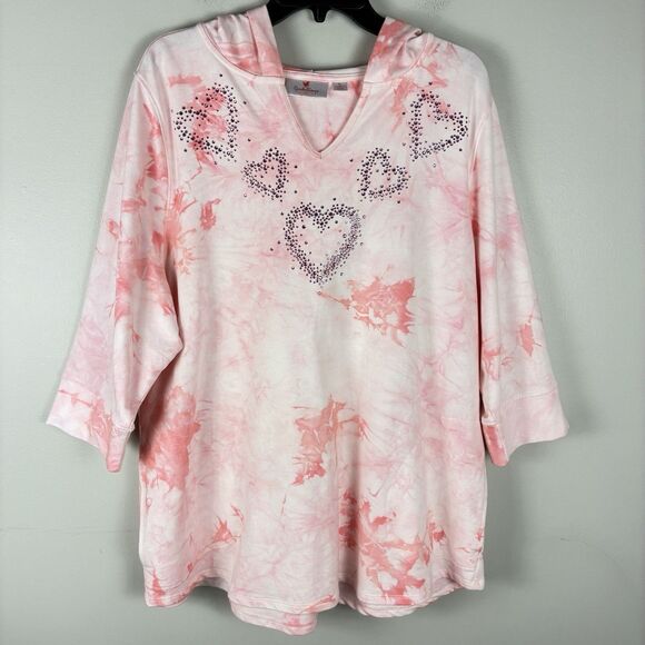 Quaker Factory Pink Rhinestones Hoodie Sweater Pullover Womans XL Sweatshirt - Picture 7 of 7